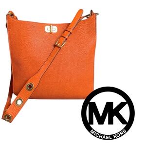 Michael Michael Kors Sullivan Large Orange Leather Crossbody Messenger Bag Gold